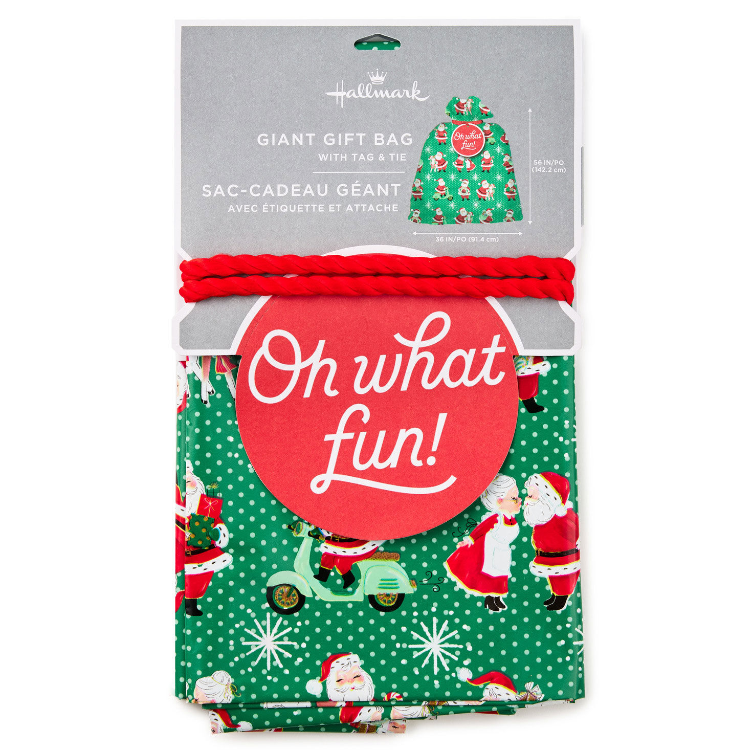 Retro Santa on Green Giant Plastic Holiday Gift Bag package image number 6
