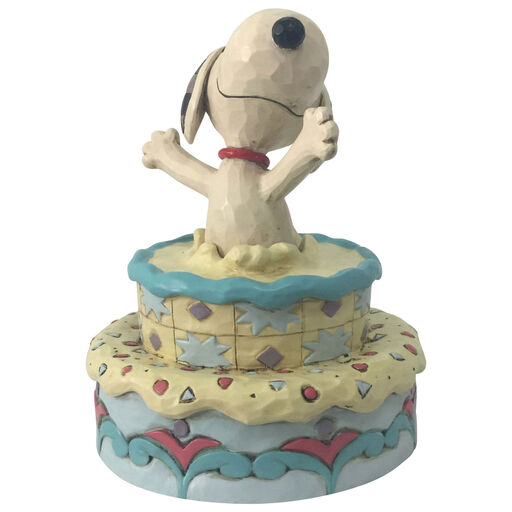 Jim Shore Snoopy Jumping Out of Birthday Cake Figurine, 5.5", 