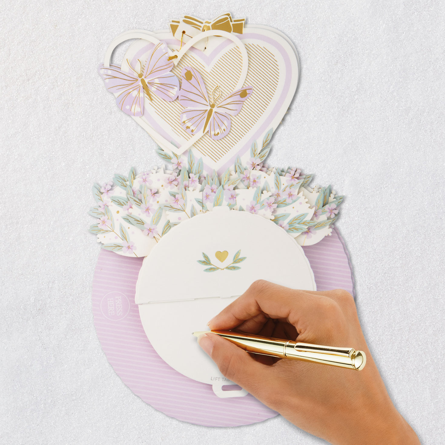 Gold Heart and Flowers Love Pop Up Card Signing card image number 9