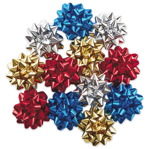 Assorted 12-Pack Red, Blue, Gold and Silver Gift Bows, 