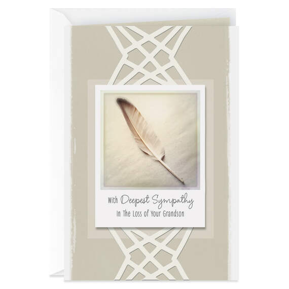 Single Feather Sympathy Card for Loss of Grandson, , large image number 1