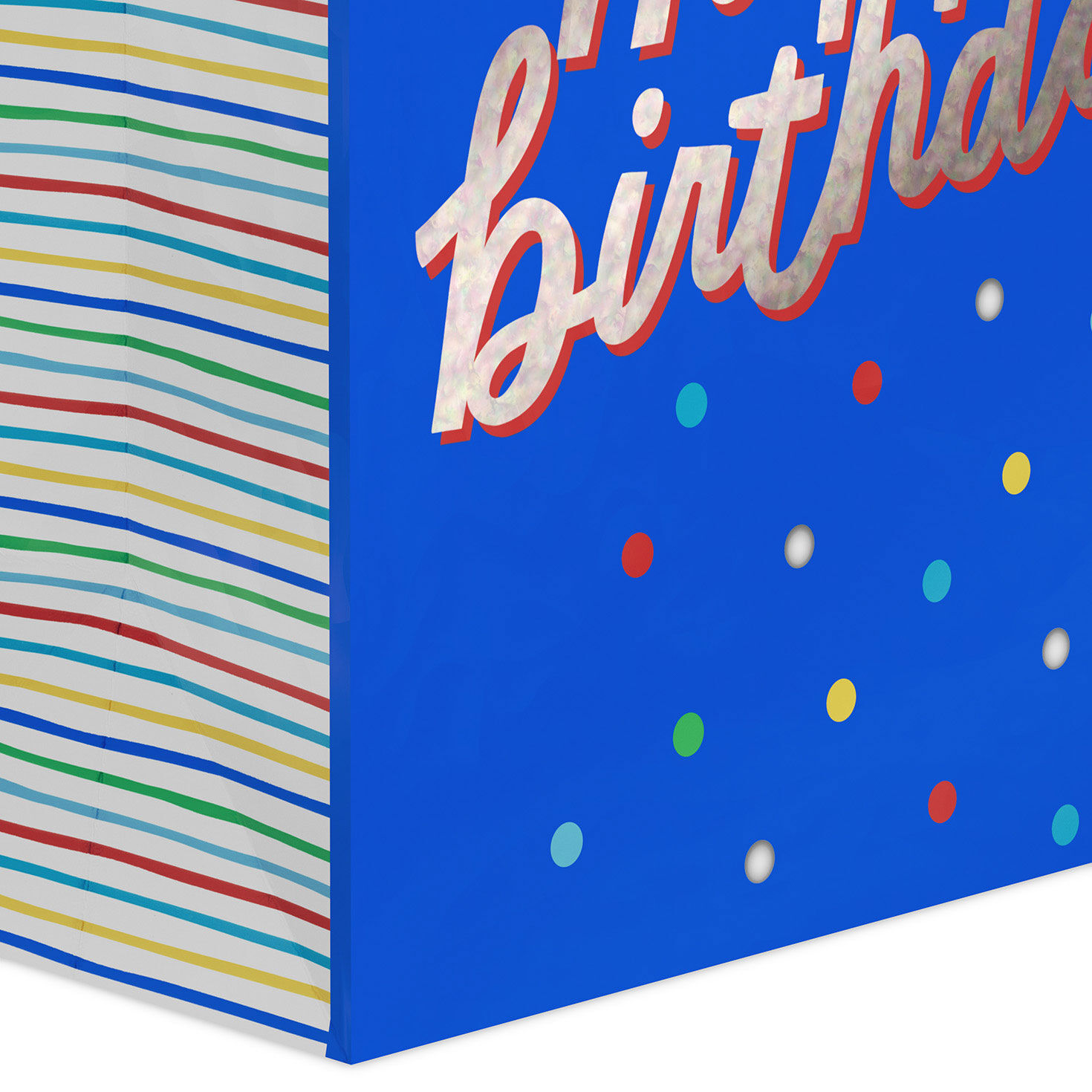 Happy Birthday Dots on Blue Large Gift Bag Base/Side Detail image number 5