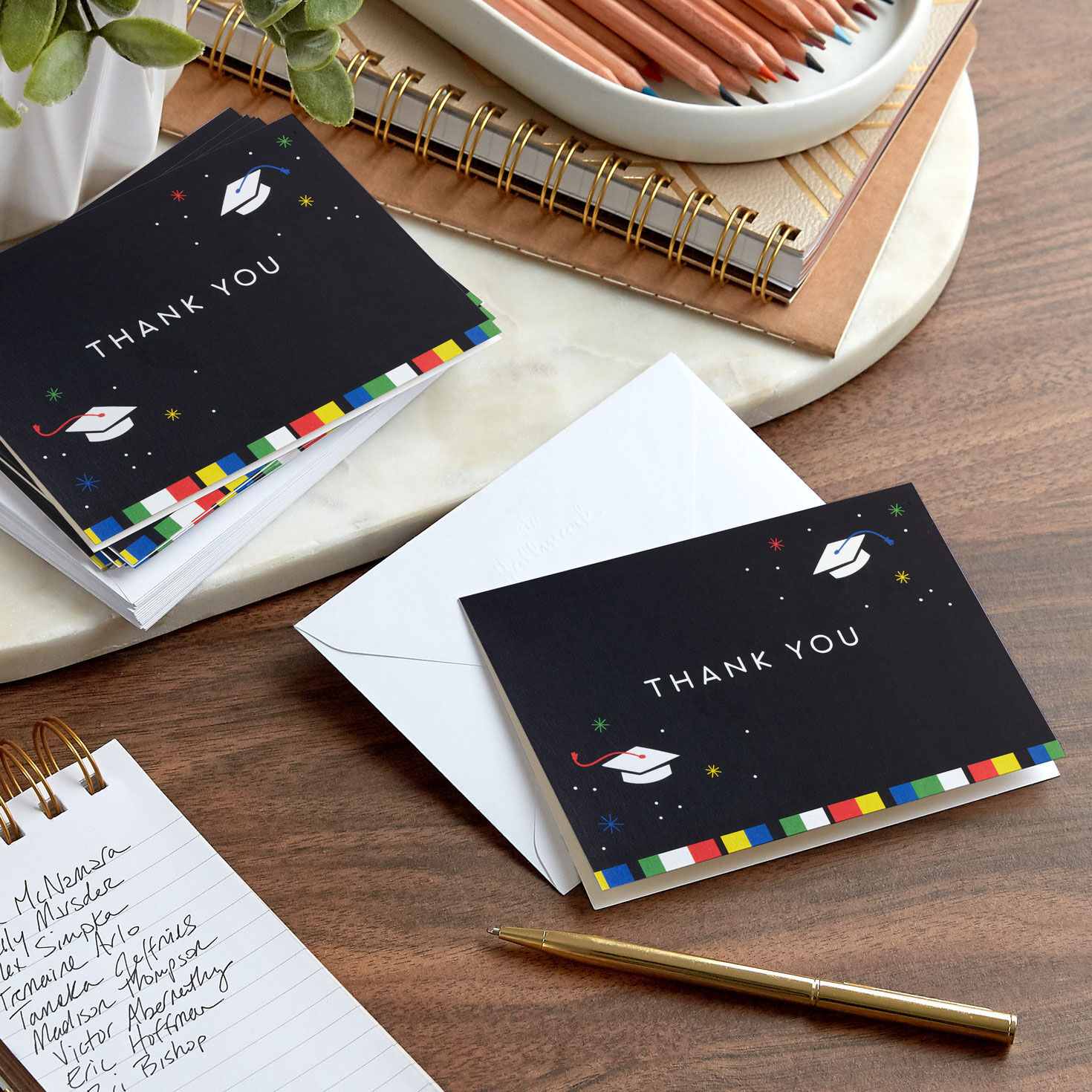 Black with Colorful Border Grads Thank-You Cards  image number 6