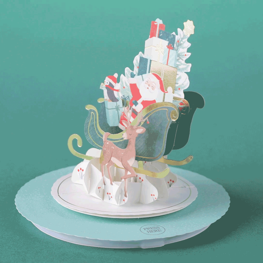 Santa in Sleigh Pop-Up Christmas Card With Sound  image number 2