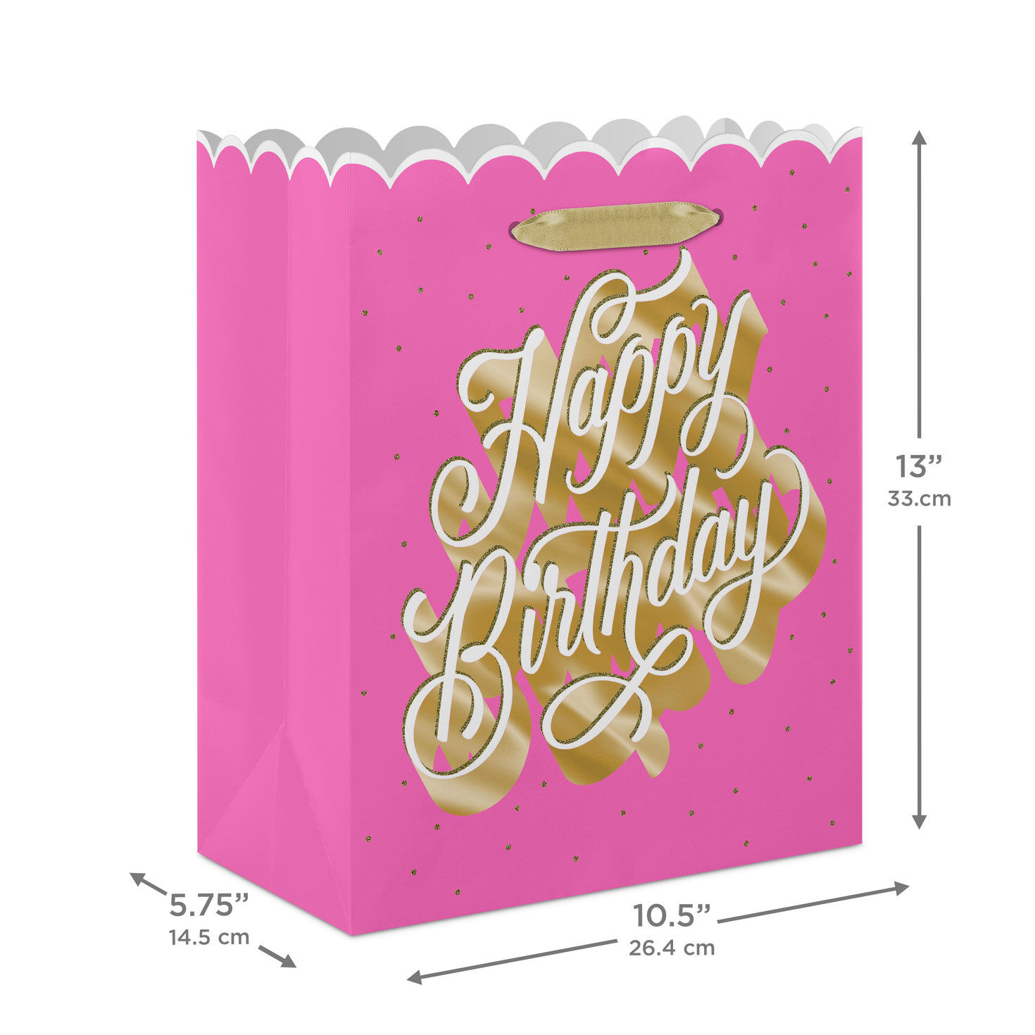 Gold and White Happy Birthday Script Large Gift Bag measurement image number 3
