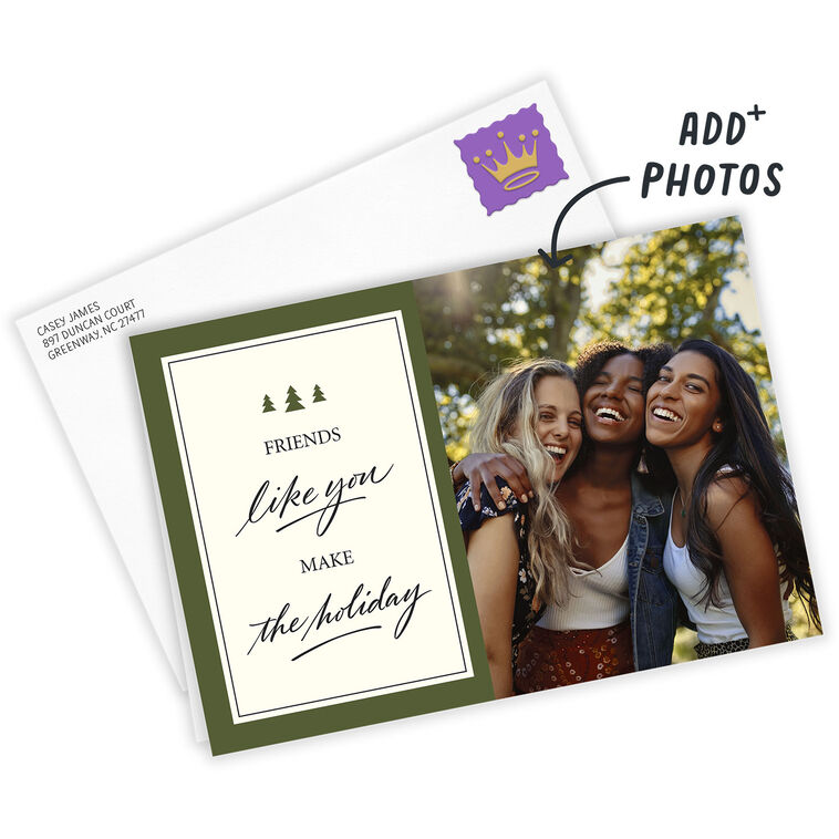 Green Frame With Trees Personalized Holiday Card Card Front indicating personalization image number 2