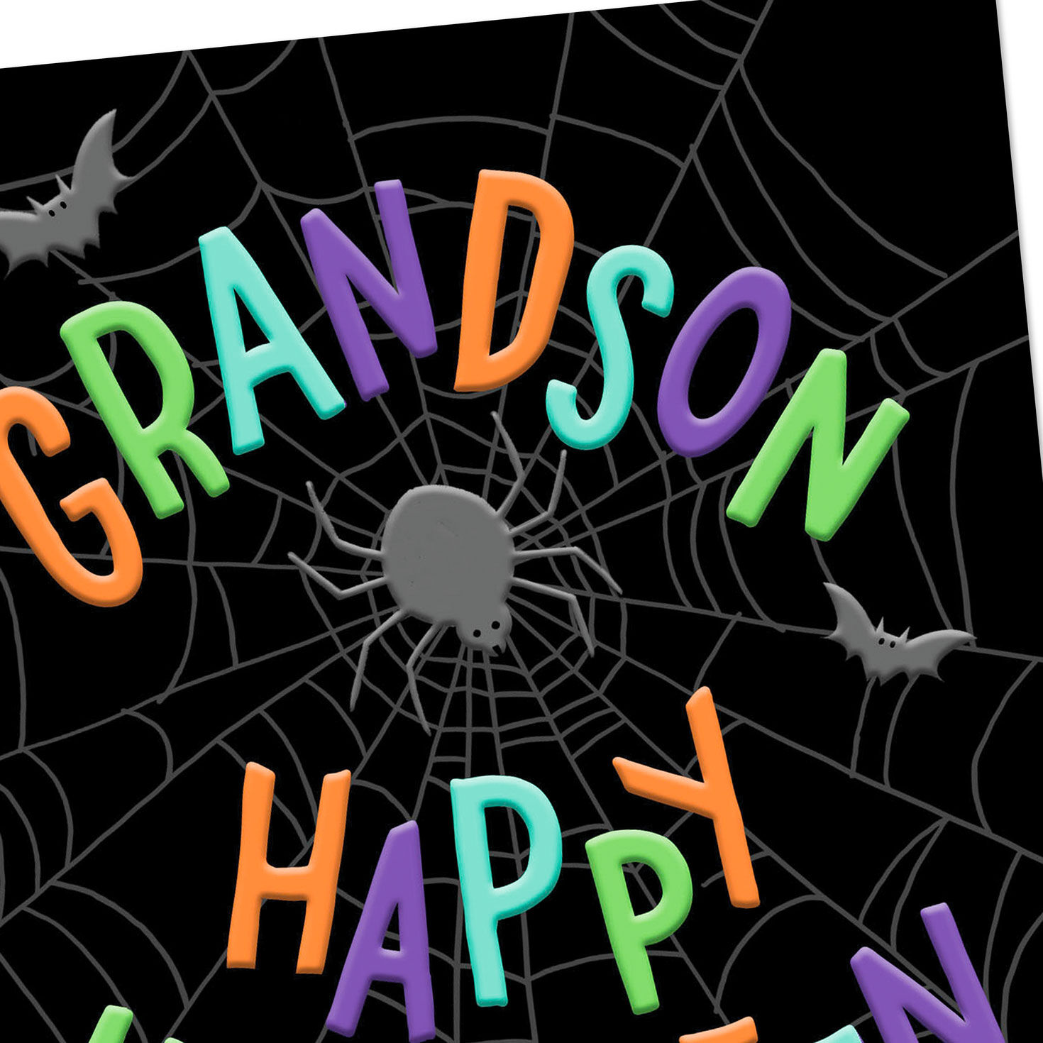 Bats and Spider in Web Grandson Halloween Card Card Front Detail image number 4