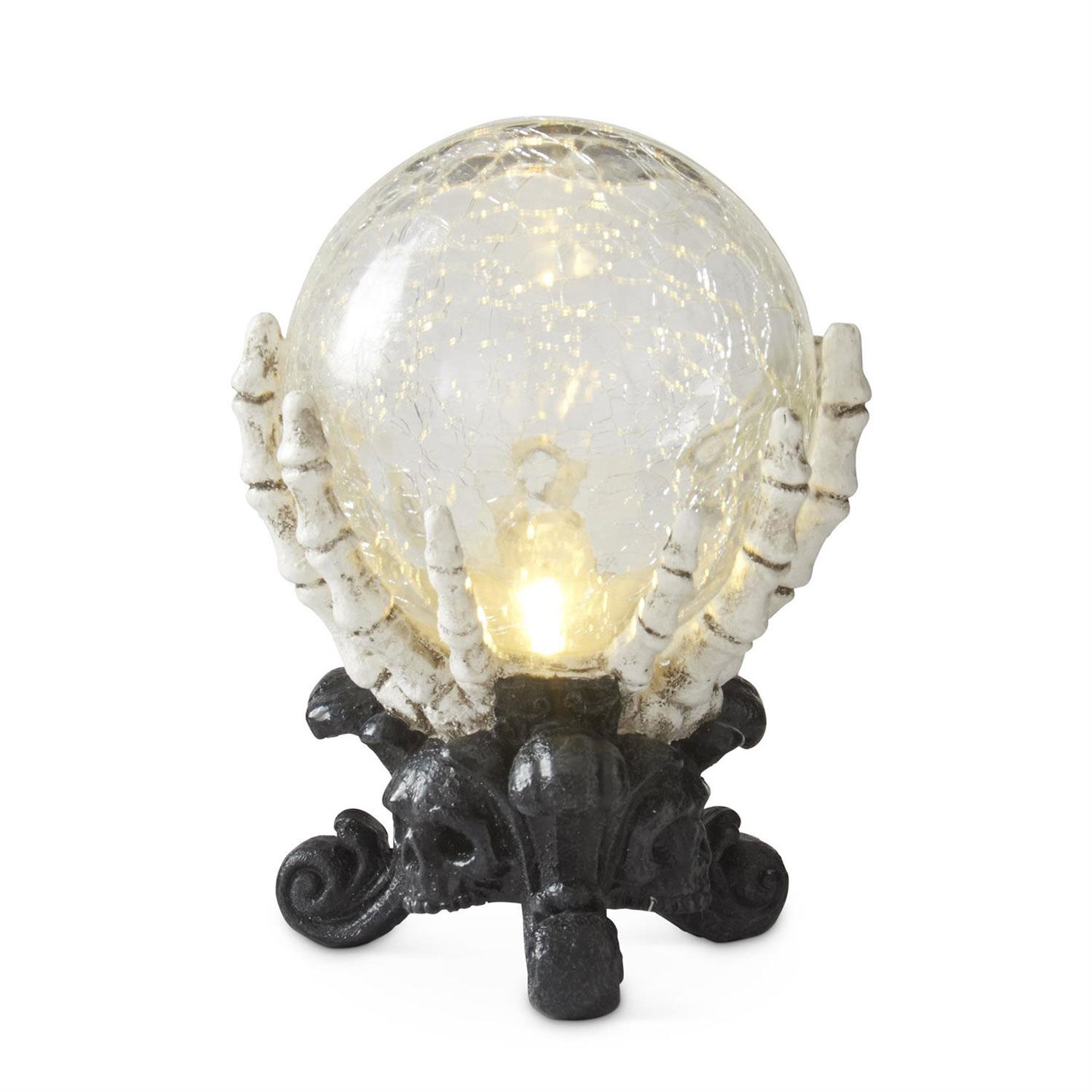 K&K Interiors Skeleton Hands Glass Globe With Light, 6.5"