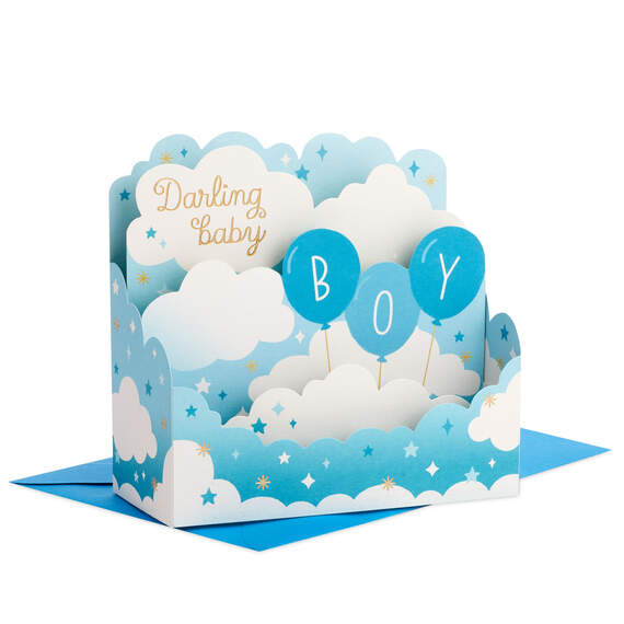 Blue Balloons 3D Pop-Up New Baby Boy Card