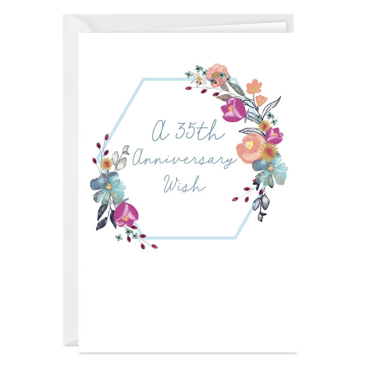 Modern Floral Wreath Custom Anniversary Card