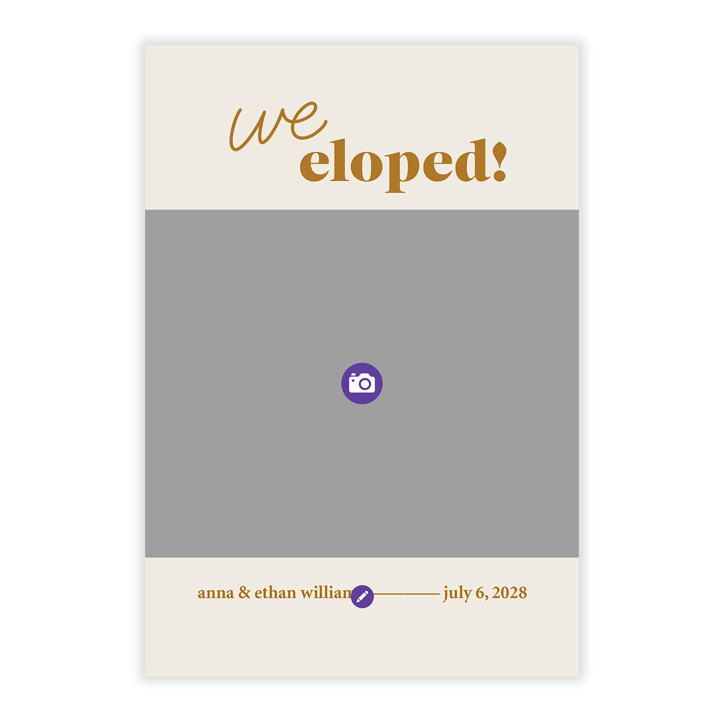 We Eloped Personalized Wedding Announcement Card Front indicating personalization image number 5