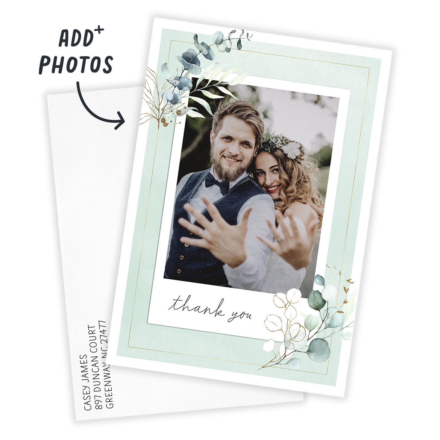 Watercolor Eucalyptus Wedding Thank-You Card, , large image number 2