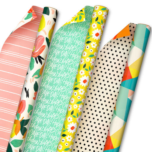 Springtime Flair 3-Pack Reversible Wrapping Paper, 75 sq. ft., 