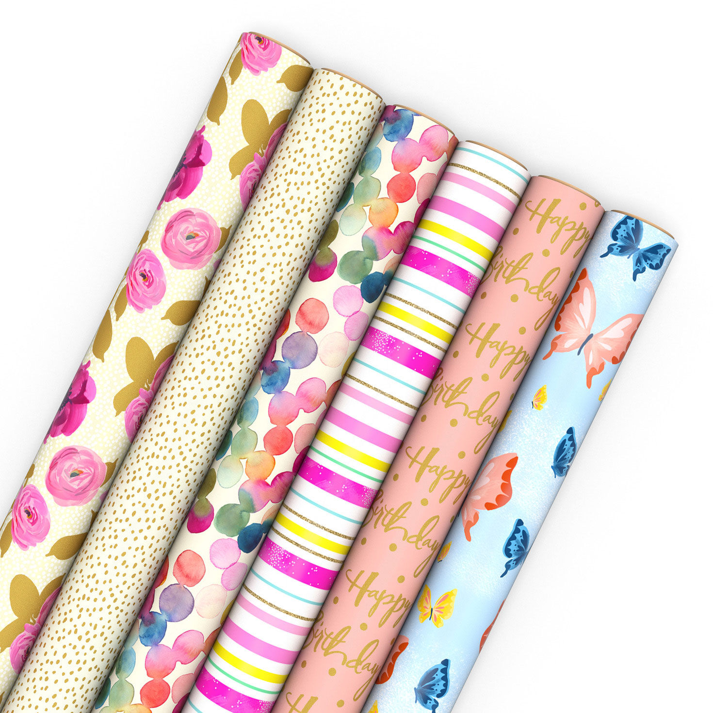 Pastel and Gold Floral 6-Pack Assorted Wrapping Paper Roll Bundle, 180 sq. ft. total for only USD 29.99 | Hallmark