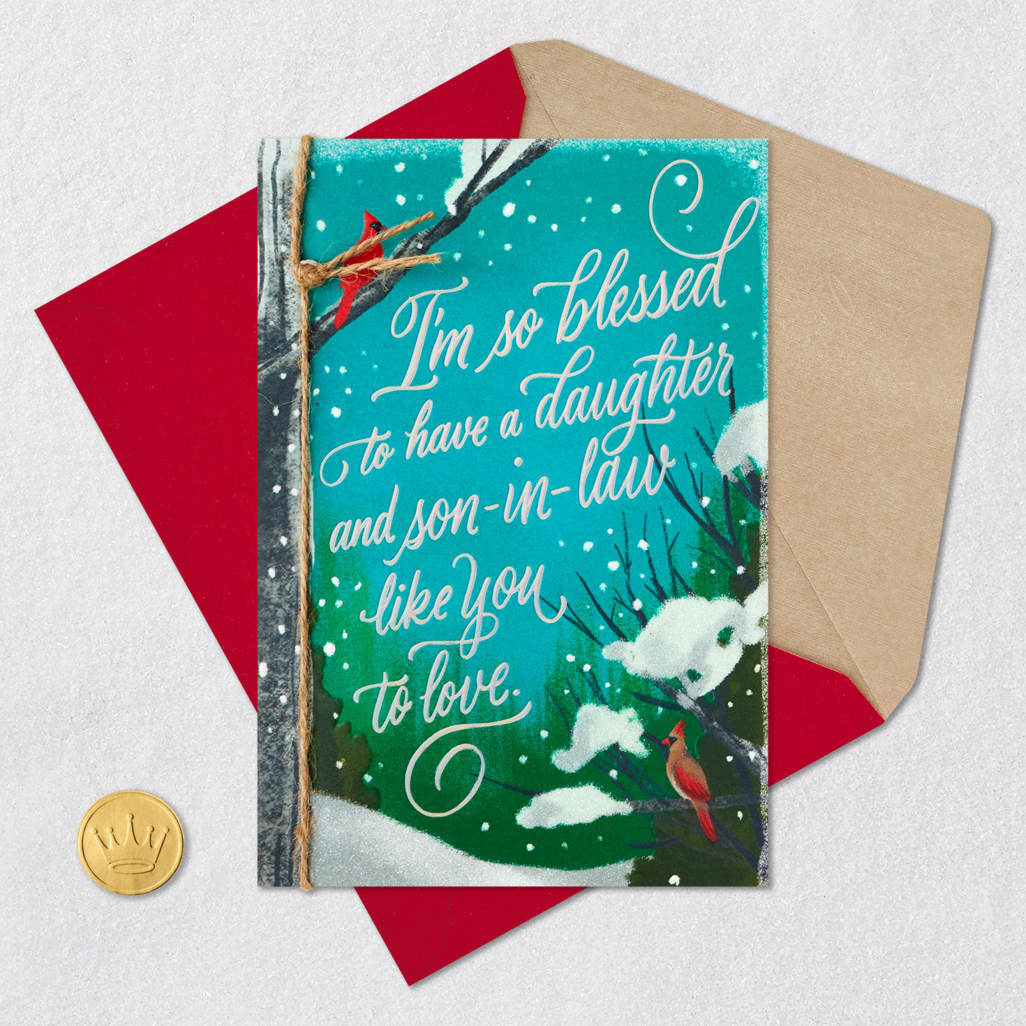 Cardinals Christmas Card for Daughter and Son-in-Law Card Front with Envelope and Gold Seal image number 6