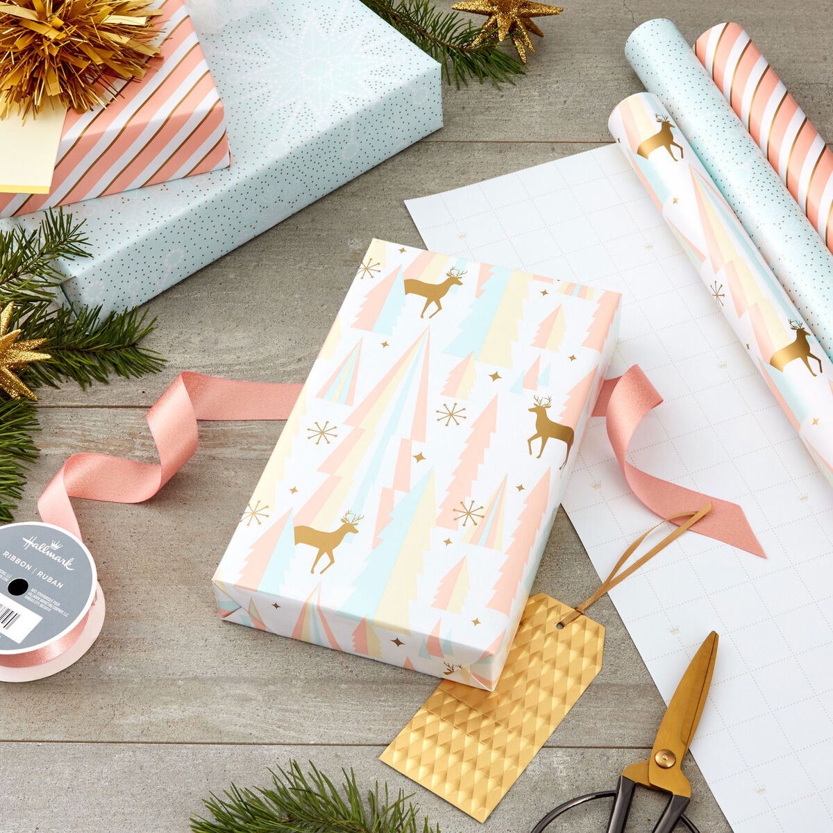 Pink and Mint Assorted 3Pack Christmas Wrapping Paper, 120 sq. ft