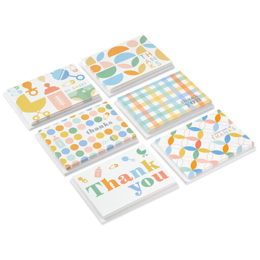 Soft Pastel Prints Assorted Baby Thank-You Notes, Pack of 48, 