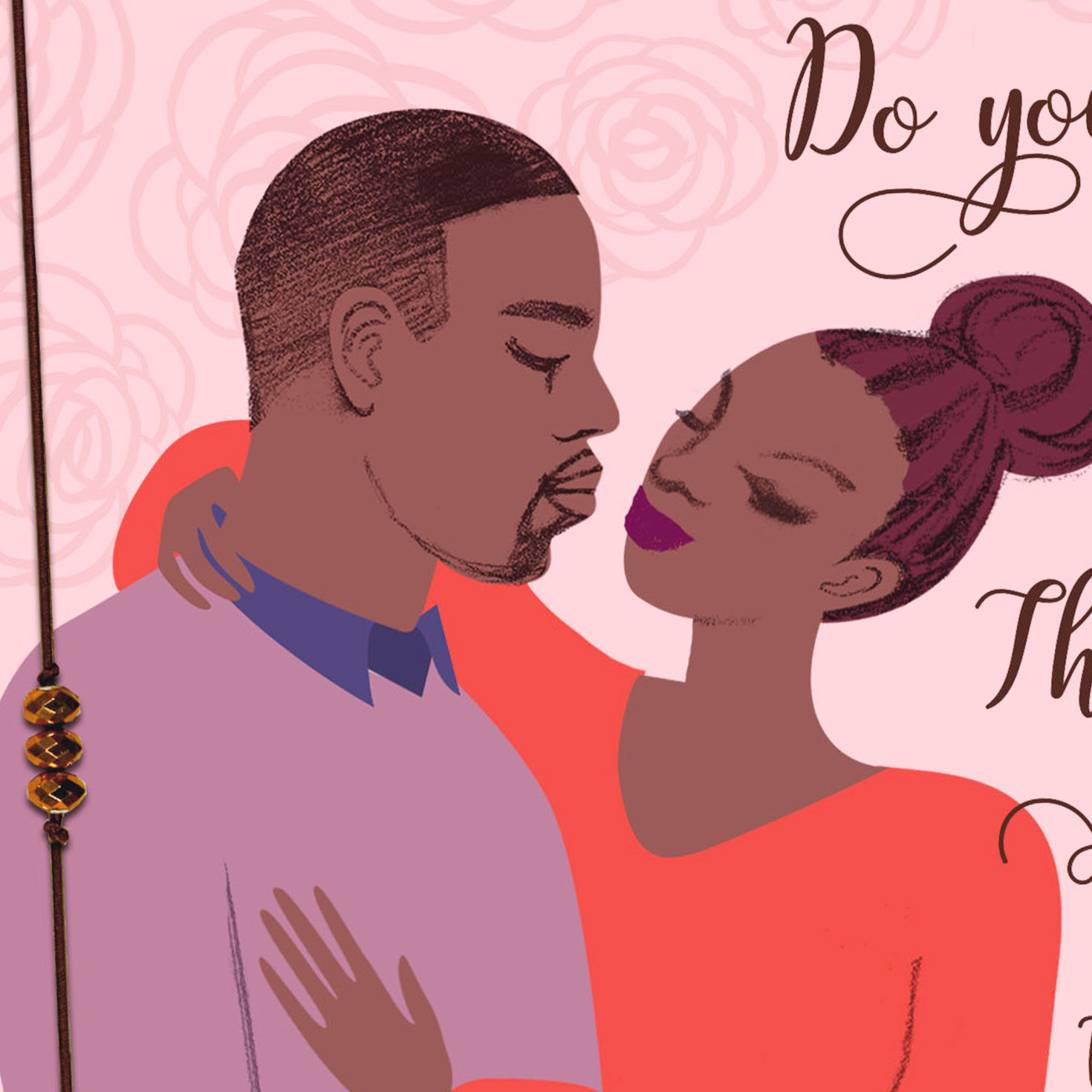 Illustration of Black Couple Romantic Birthday Card Card Front Detail image number 5