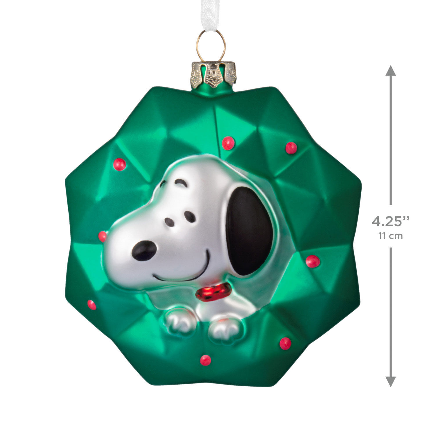 Snoopy in Green Wreath Christmas Ornament measurement image number 3