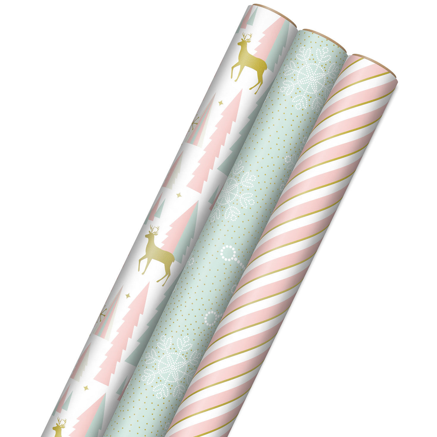 Pink and Mint Christmas Wrapping Paper Assortment  image number 1