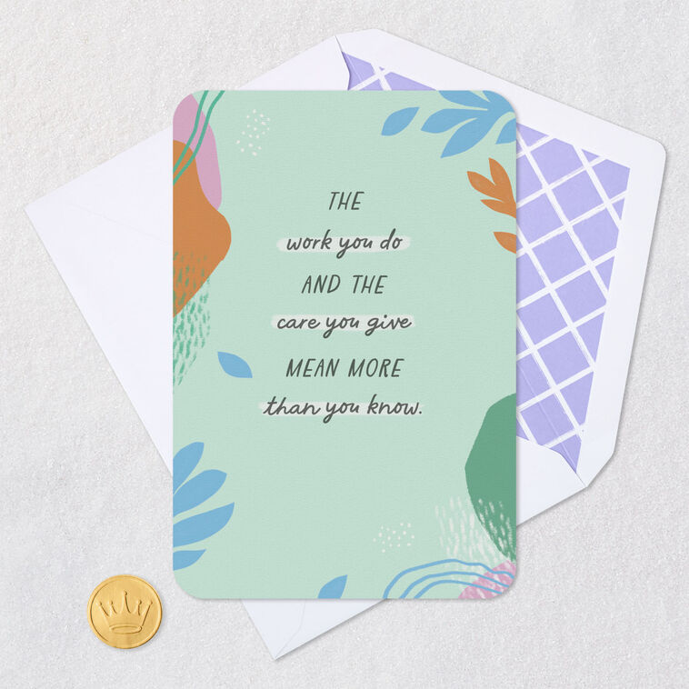 Leaves and Abstract Shapes Caregiver Thank You Card Card Front with Envelope and Gold Seal image number 5