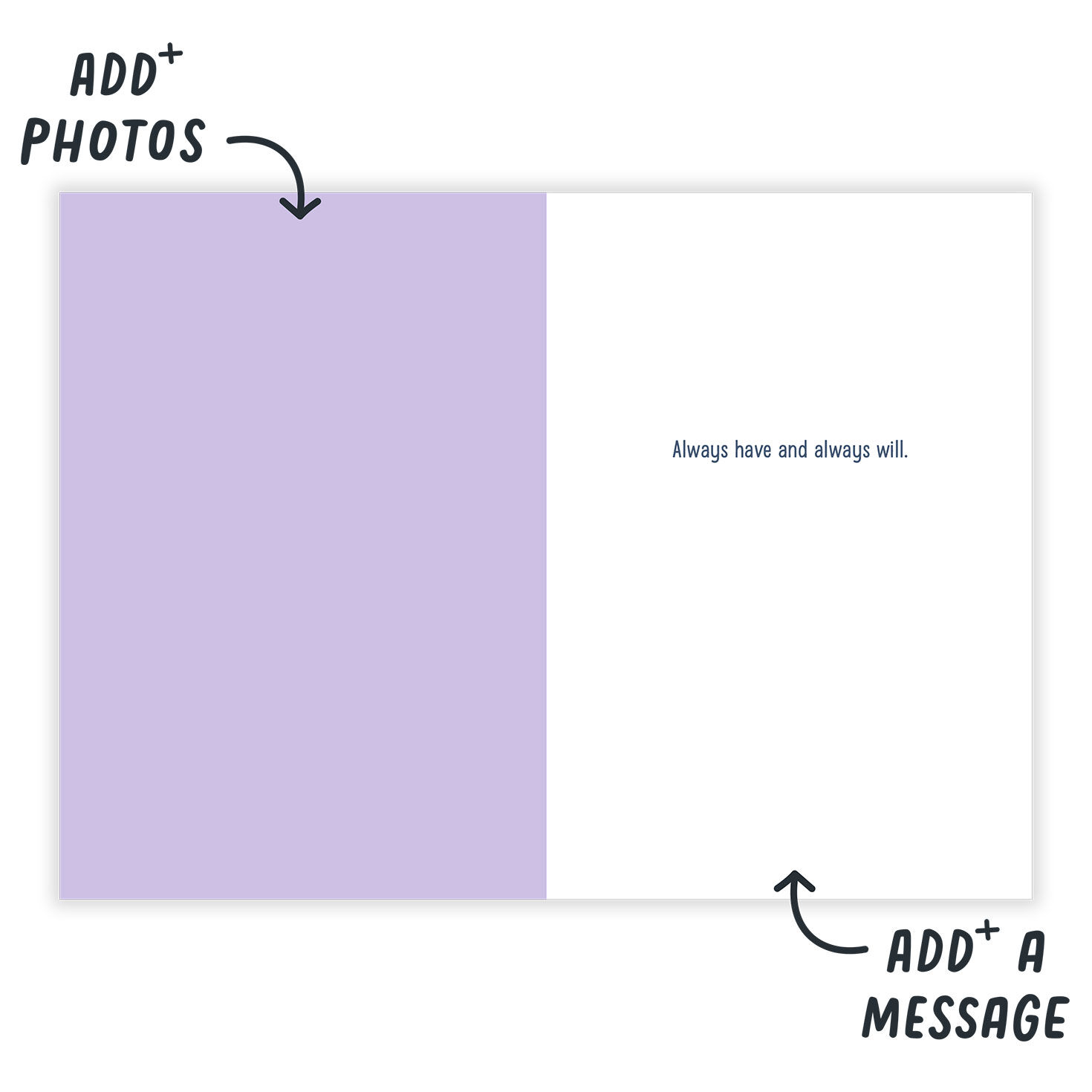 Script on Purple Personalized Care Card Open Card indicating personalization image number 3