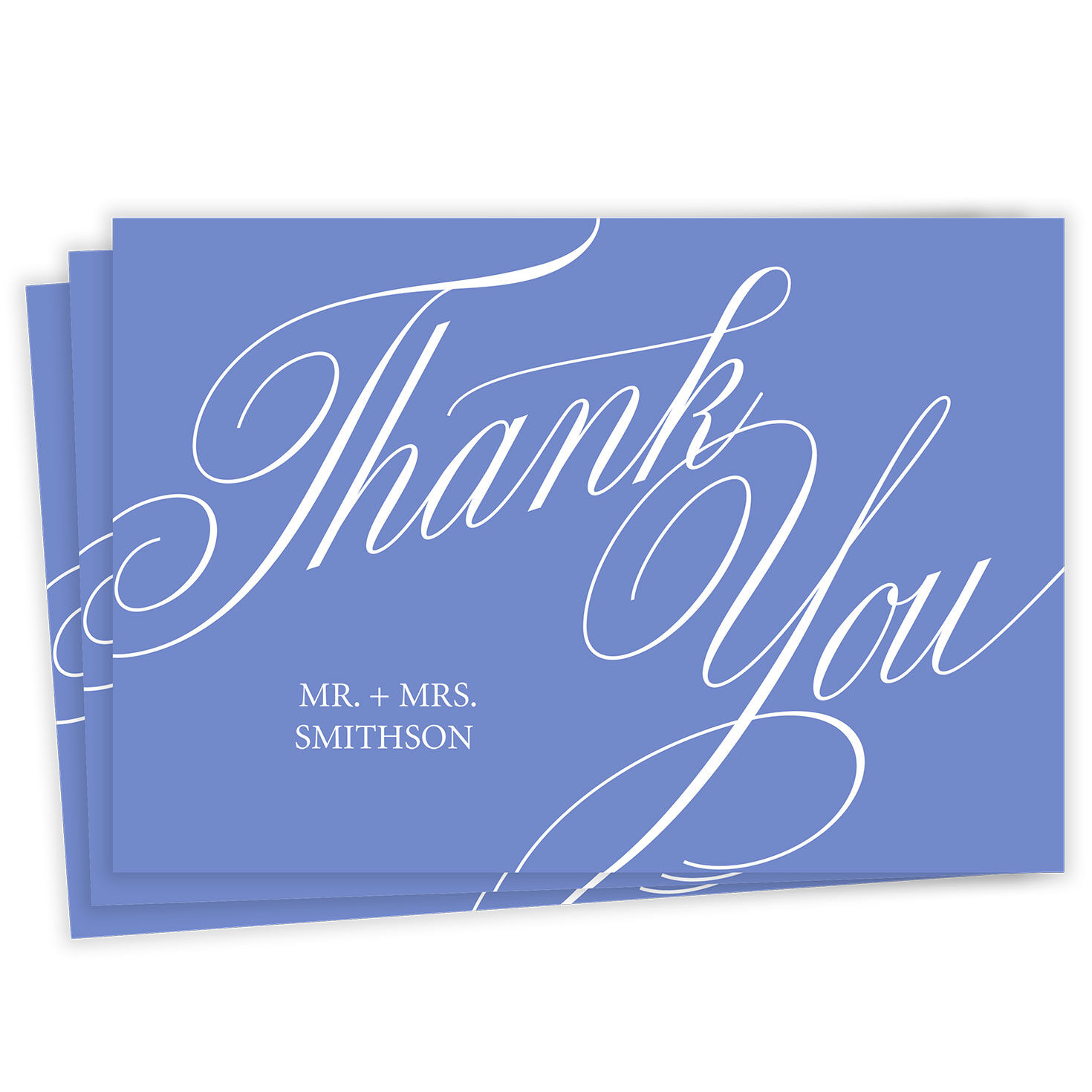 Elegant Blue Calligraphy Flat Wedding Thank You Photo Card