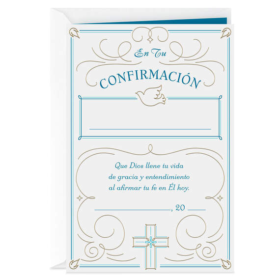 Blue Certificate Religious Spanish-Language Confirmation Card for Boy, , large image number 1