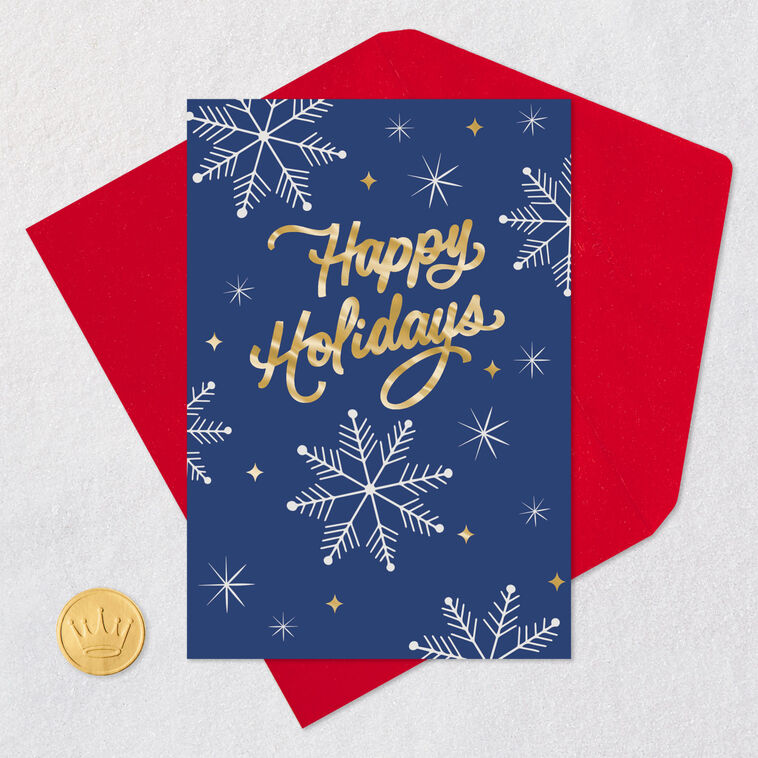 Modern Gold Lettering and Snowflakes on Blue Christmas Card Card Front with Envelope and Gold Seal image number 5