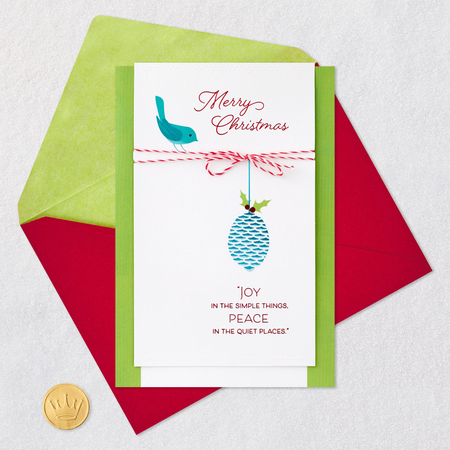 Bird with Pinecone Ornament Christmas Card Card Front with Envelope and Gold Seal image number 5