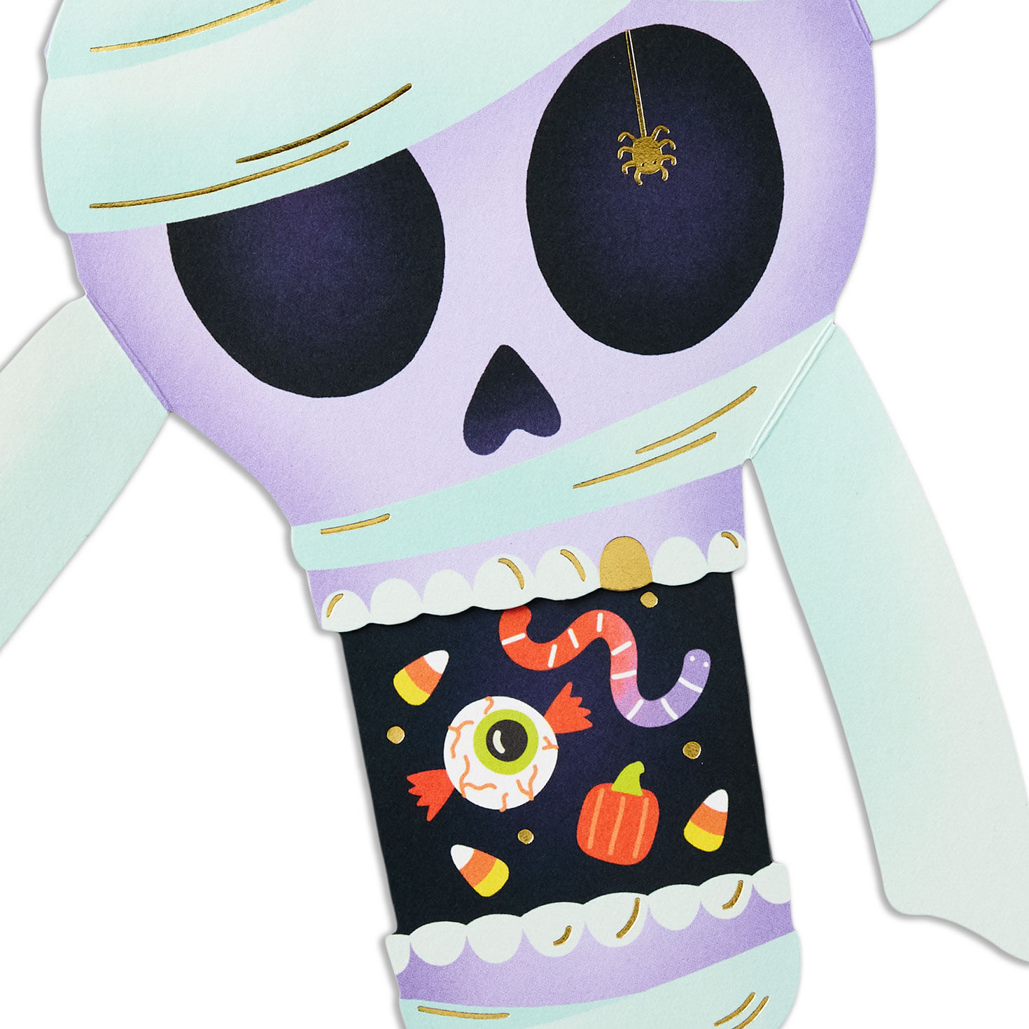 Party Your Face Off Mummy Paper Craft Halloween Card Card Front Detail image number 4