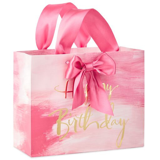 Pink Watercolor Happy Birthday Medium Gift Bag, 7.75", 