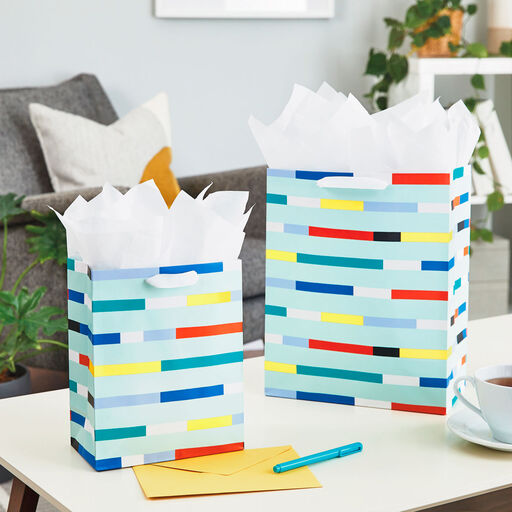 13" Color Block Stripes Large Gift Bag, 