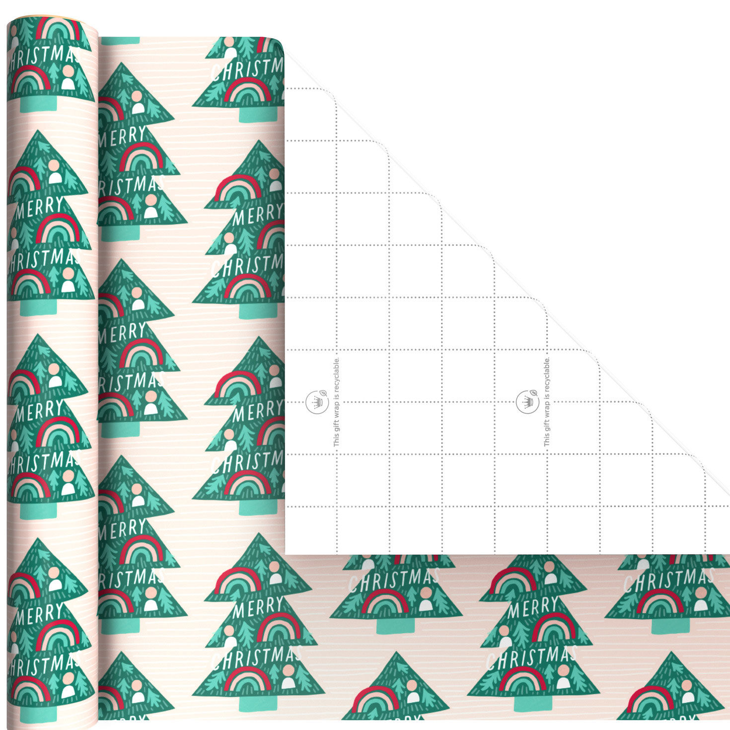 Rainbow Trees Pink 3-Pack Mini Xmas Gift Wrap Rolls Wrap Square image number 5