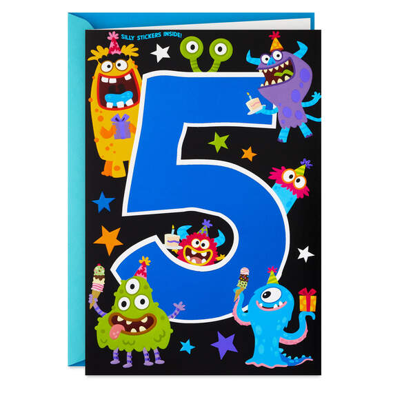 Silly Monsters 5th Birthday Card With Stickers, , large image number 1