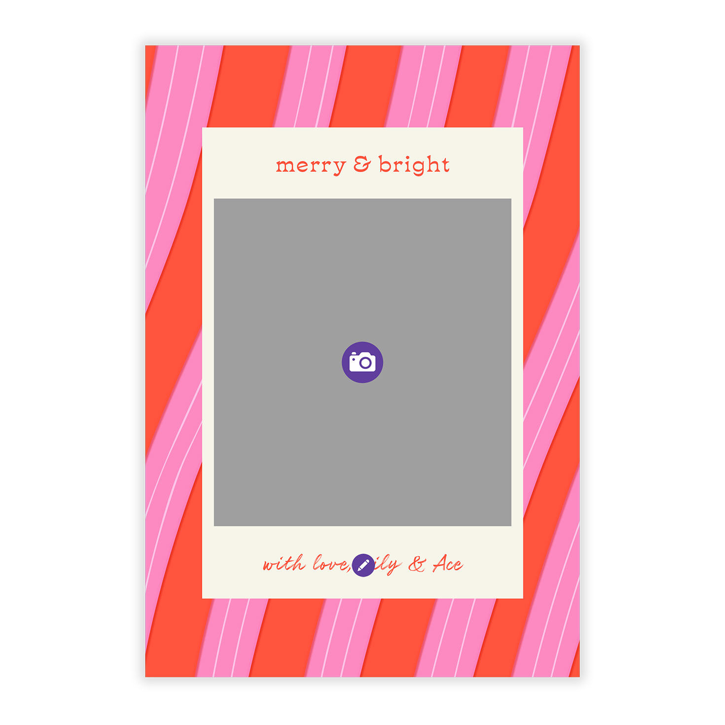 Pink Red Wavy Stripes Christmas Photo Card Card Front indicating personalization image number 5