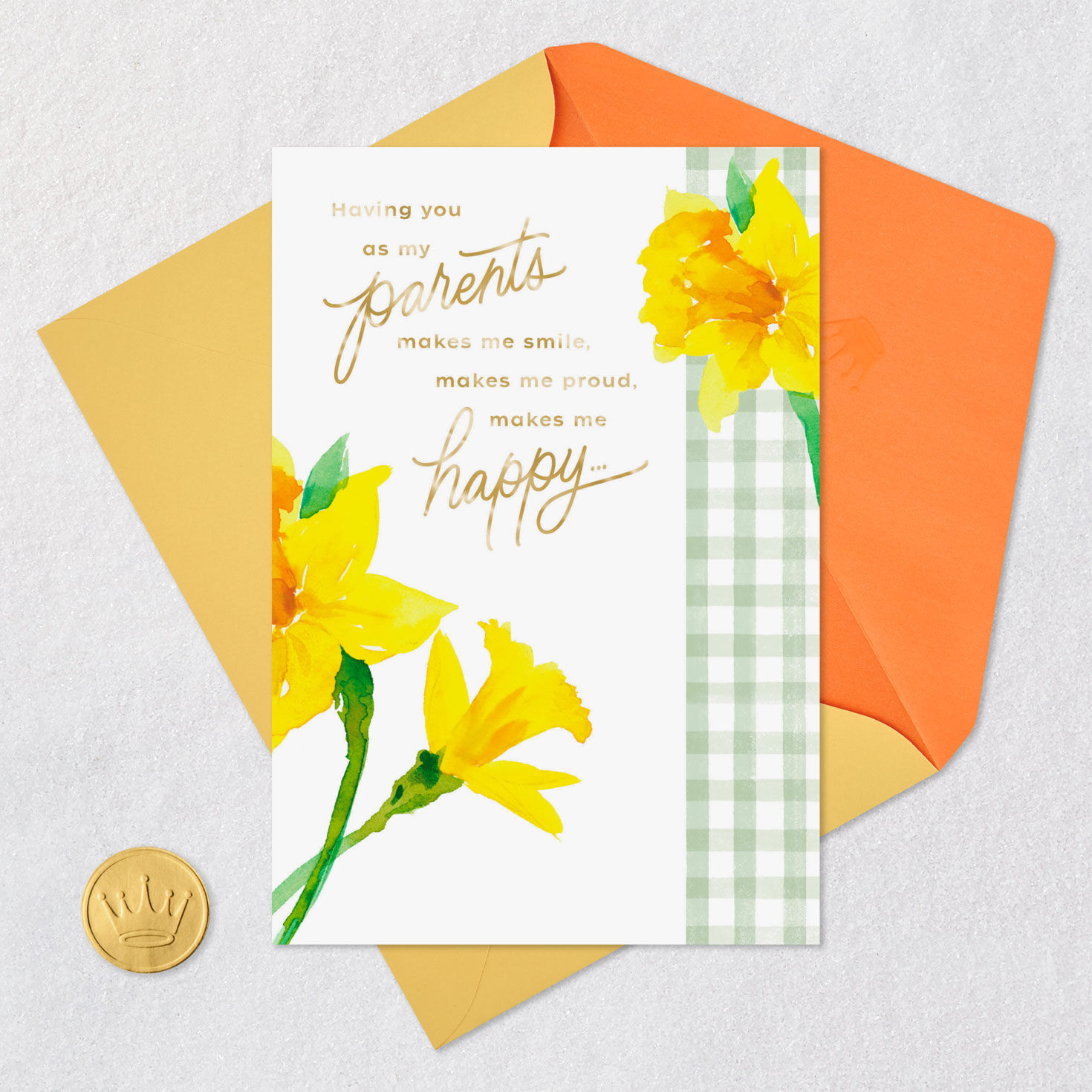 Yellow Daffodils Easter Card for Parents Card Front with Envelope and Gold Seal image number 5