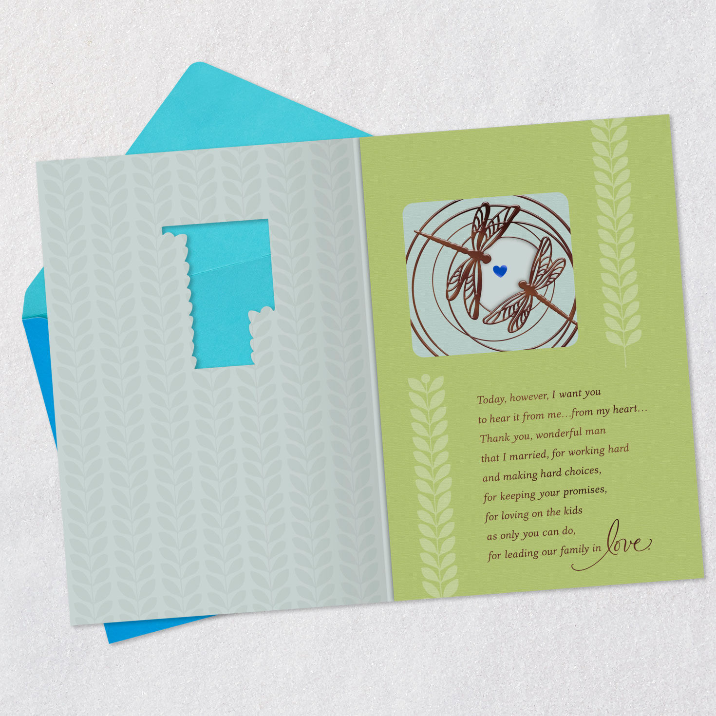 Dragonflies Religious Thank You Card for Husband Open card with envelope image number 5