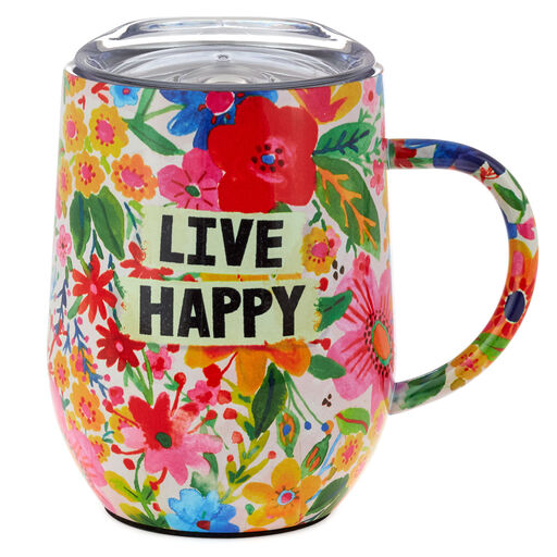 Natural Life Live Happy Stainless Steel Travel Mug, 12 oz., 