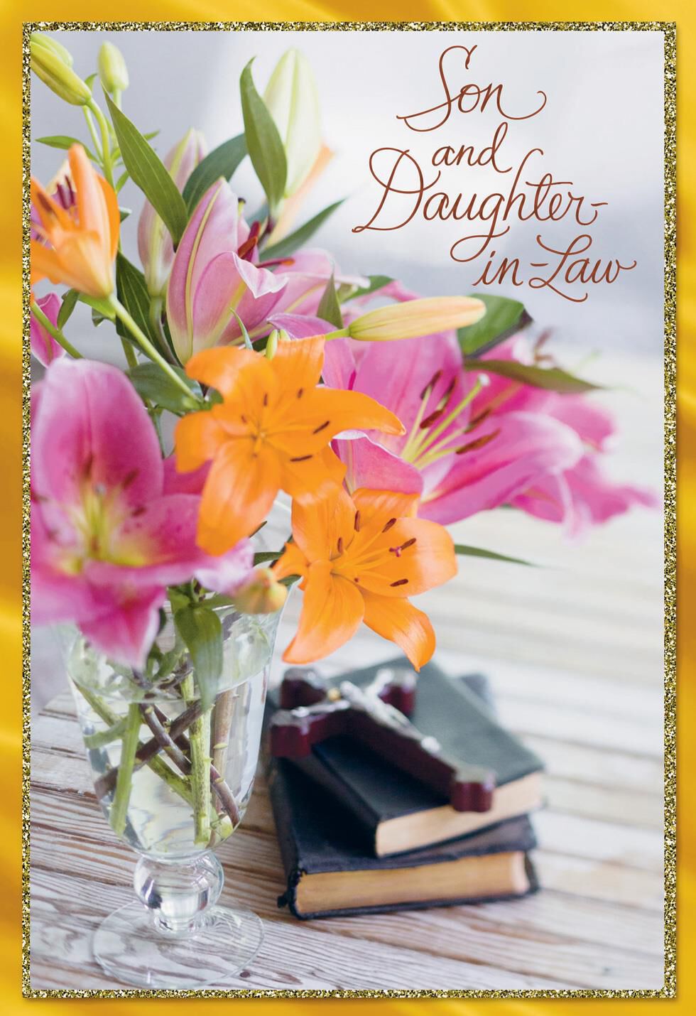 Vase of Flowers Religious Easter Card for Son and Daughter-in-Law