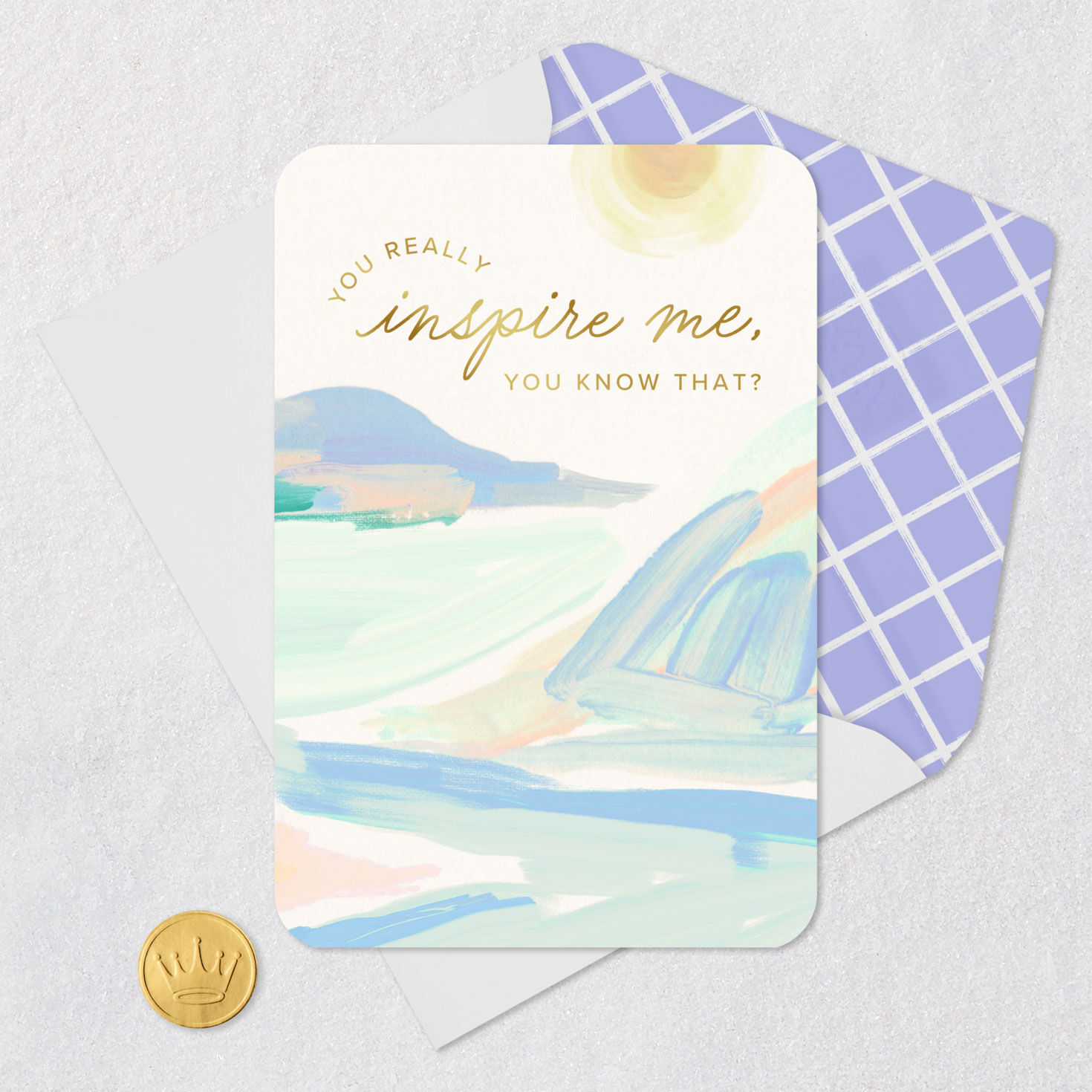 Sun Over Painterly Mountain Landscape Card Card Front with Envelope and Gold Seal image number 5