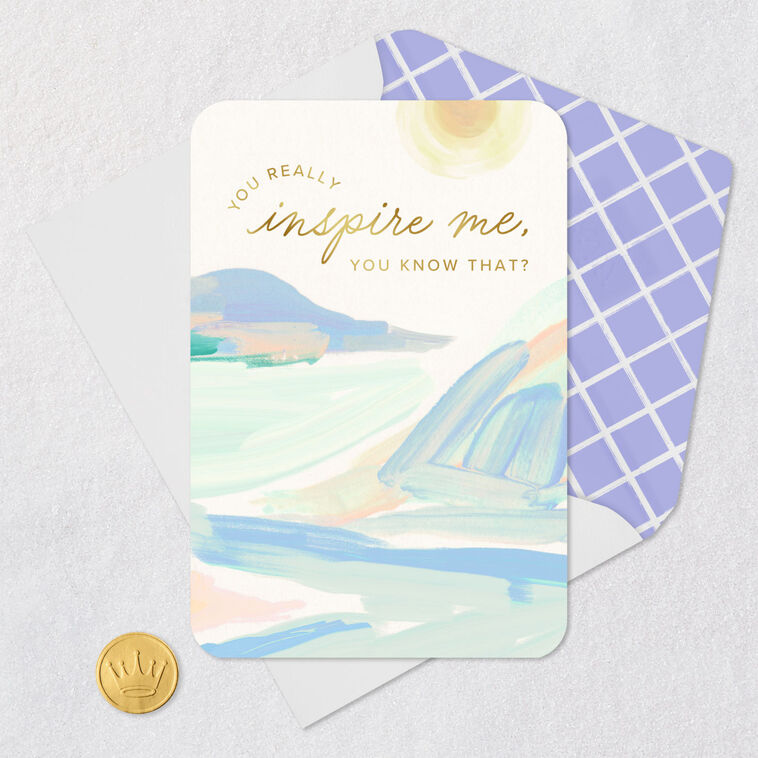 Sun Over Painterly Mountain Landscape Card Card Front with Envelope and Gold Seal image number 5