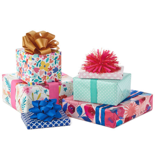 Bright Florals 3-Pack Reversible Wrapping Paper, 120 sq. ft. total, 