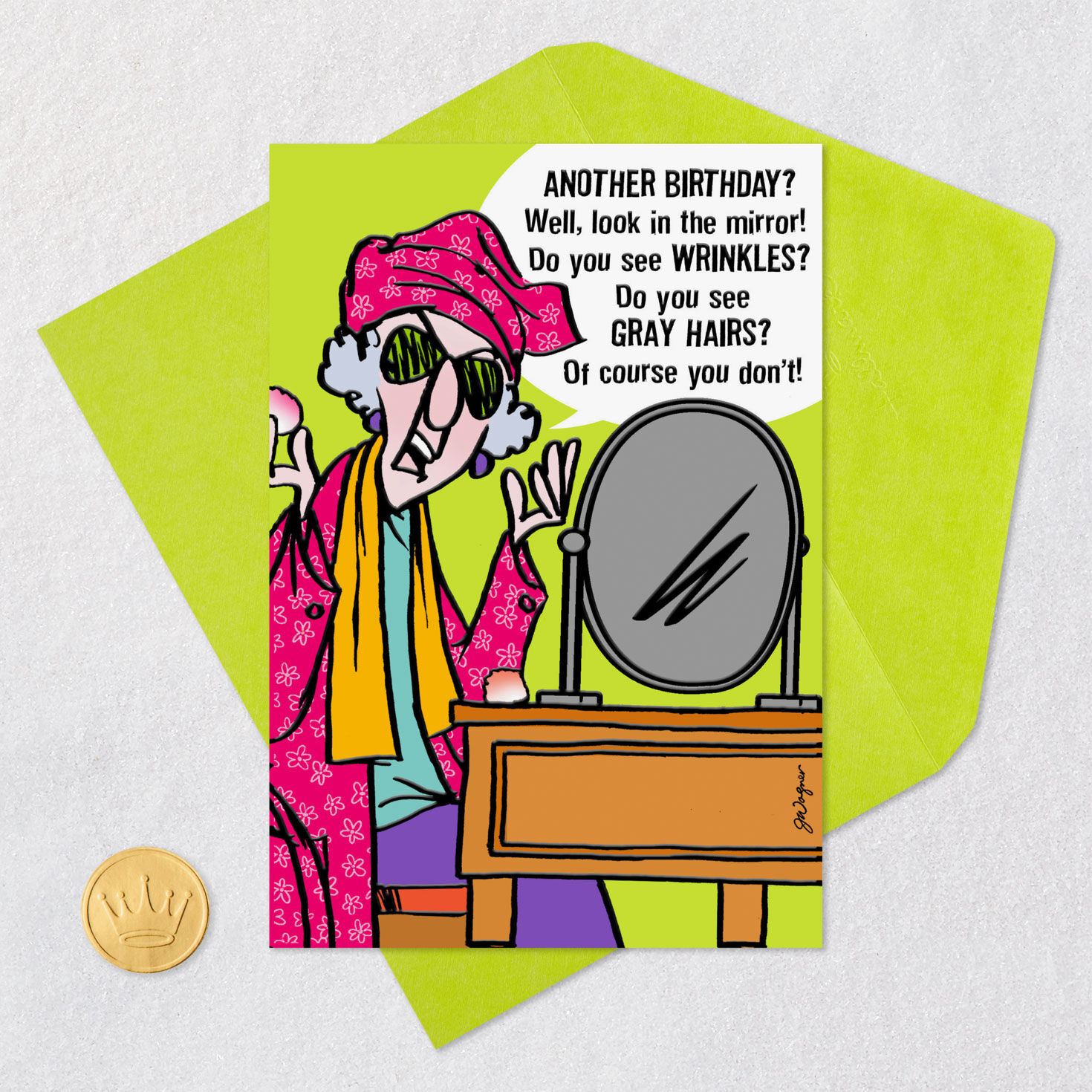 Maxine Cranky Eyesight Funny Birthday Card Card Front with Envelope and Gold Seal image number 5