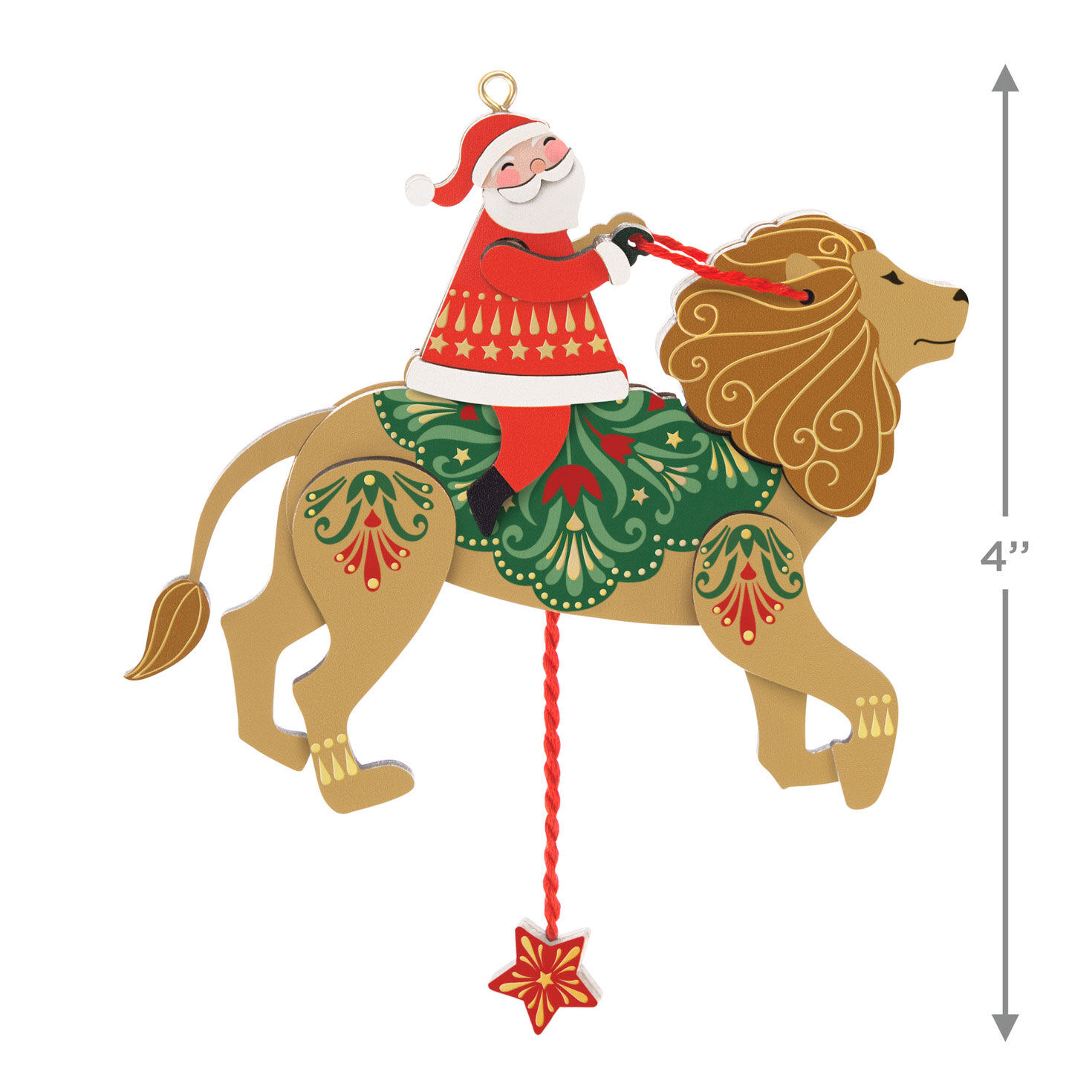 Santa on Lion Pull-String Keepsake Ornament measurement image number 3