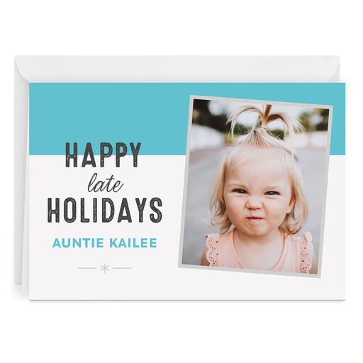 Personalized Blue and White Holiday Photo Card, 