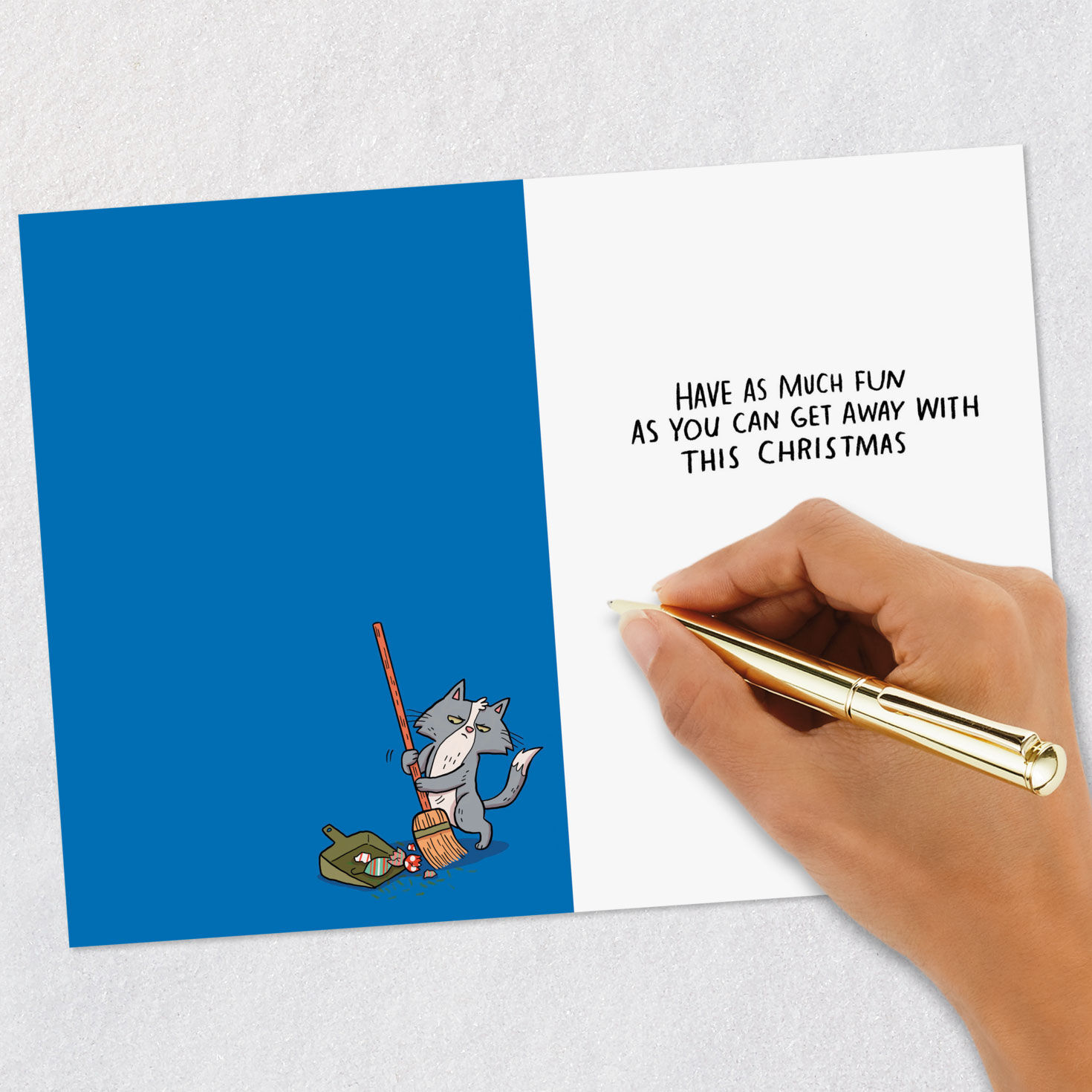 Cat and Fallen Tree Funny Christmas Card Signing card image number 6