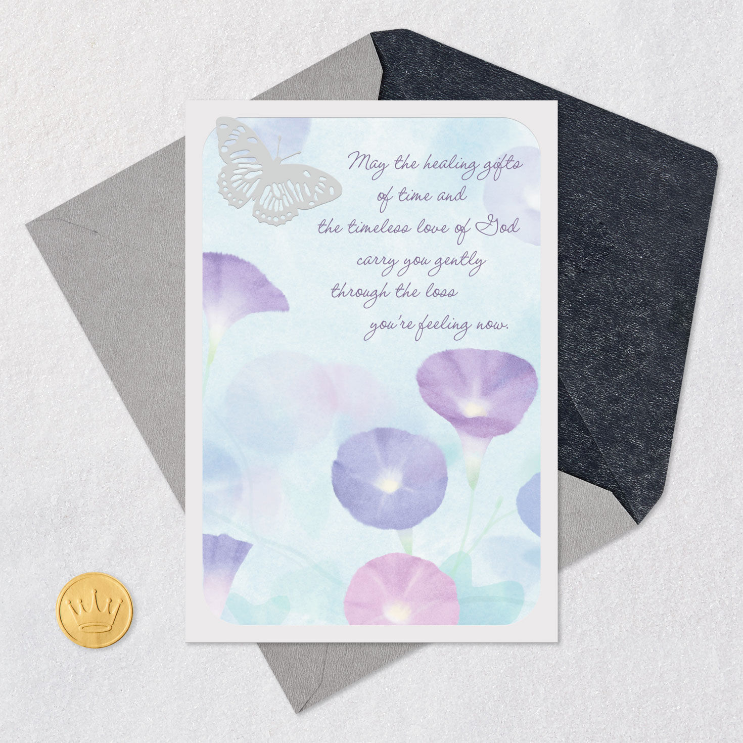 Purple Flowers and Butterfly Religious Sympathy Card  image number 6