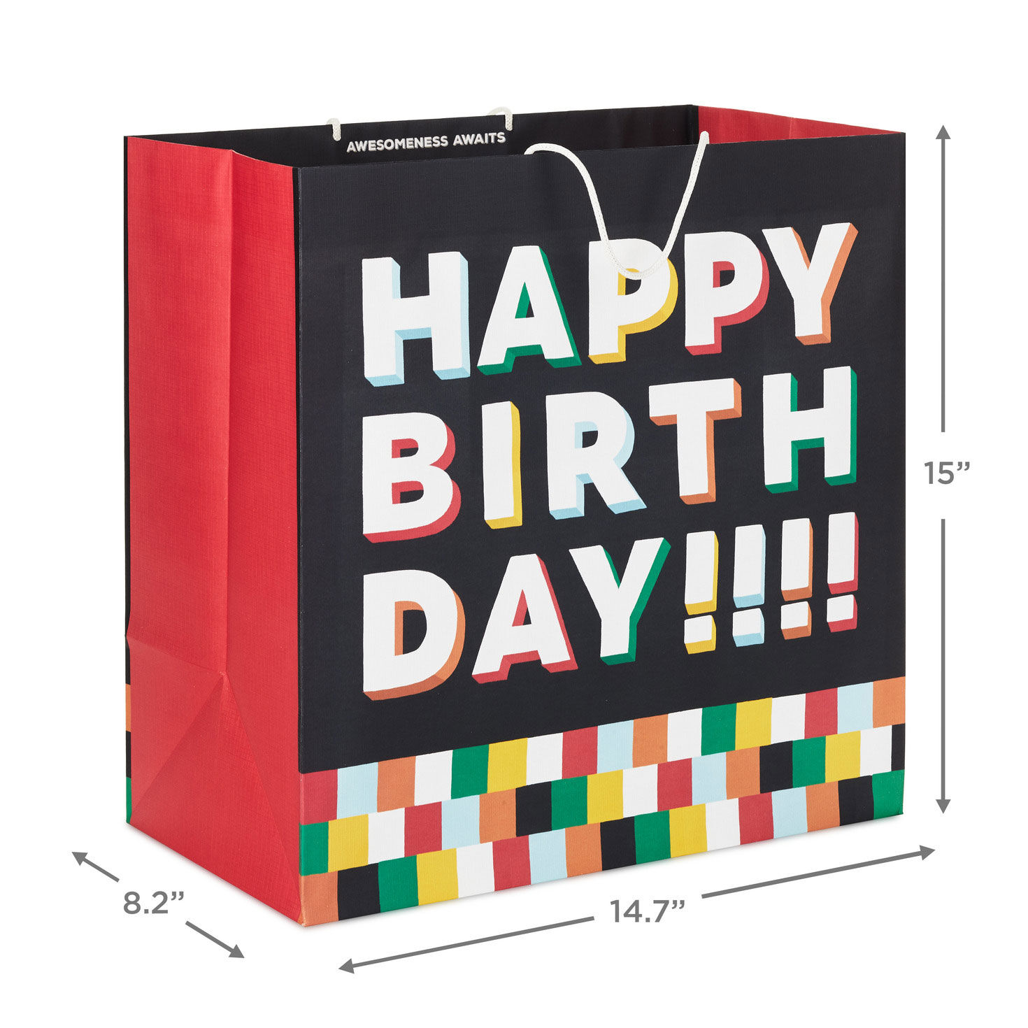 Colorful Tiles Extra-Deep Birthday Gift Bag measurement image number 3
