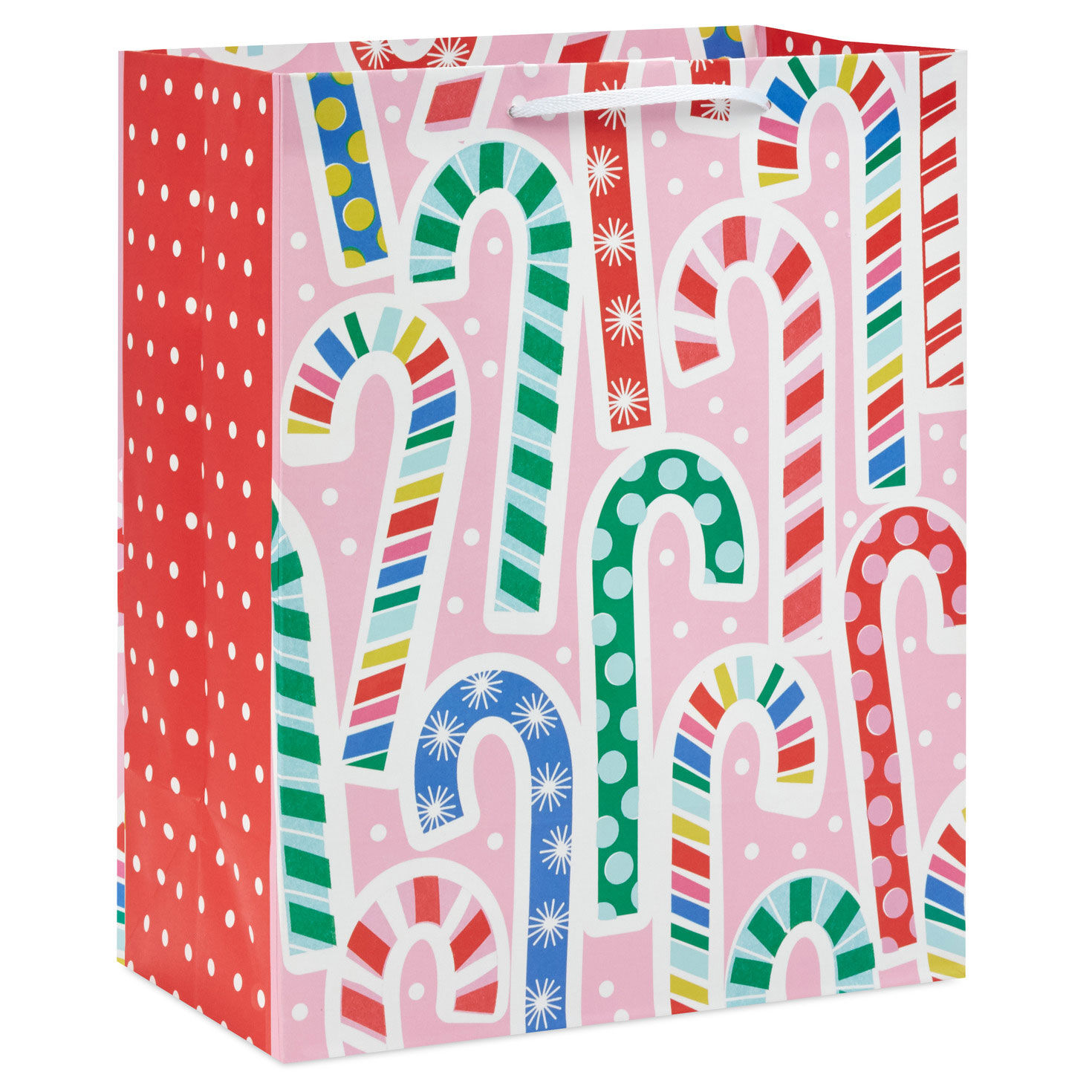13" Colorful Candy Canes on Pink Large Christmas Gift Bag
